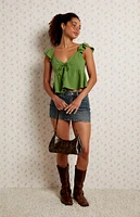 LA Hearts Keyhole Linen Babydoll Top