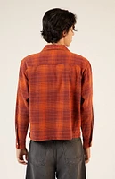 PacSun Orange Washed Cropped Camp Flannel Shirt