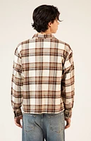 PacSun Cream Washed Cropped Flannel Shirt