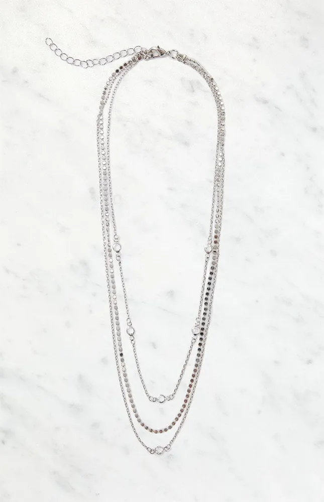 LA Hearts Silver Layered Gem Necklace