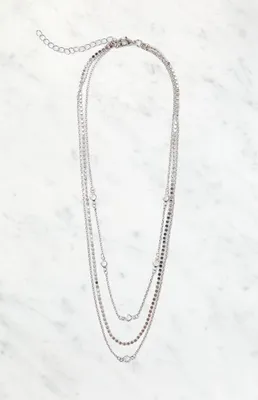 LA Hearts Silver Layered Gem Necklace