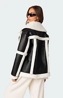 Edikted Rocki Oversized Faux Leather Shearling Jacket