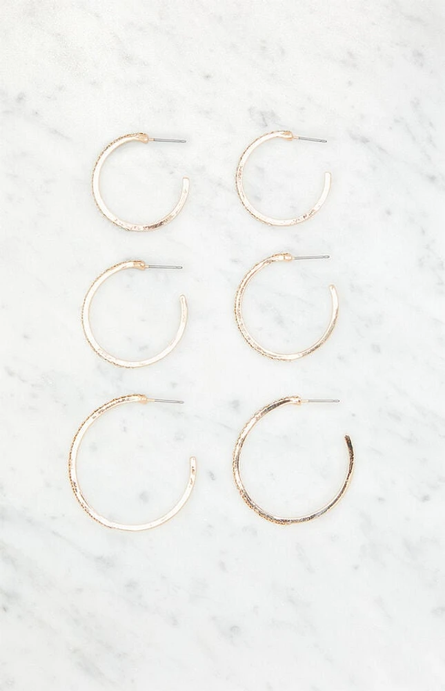 LA Hearts 3 Pack Rhinestone Large Hoop Earrings