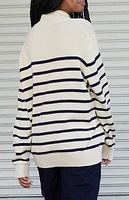 John Galt White & Navy Striped Quarter Zip Sweater