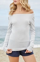 John Galt Gray Striped Catalina Long Sleeve Top