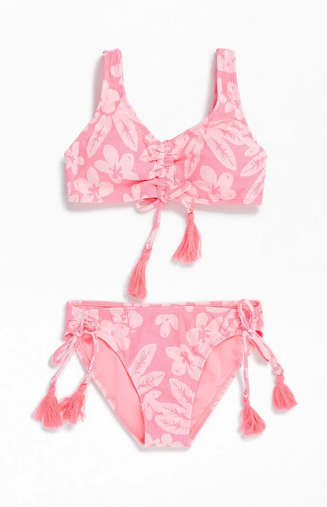 Beach Lingo Kids Floral Print Cinch Bikini Top & Bottom Set