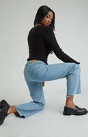 PacSun Medium Indigo Ripped Low Rise Girlfriend Jeans