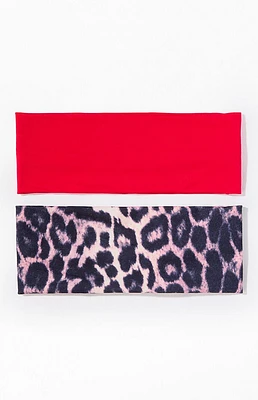 LA Hearts 2 Pack Leopard & Red Soft Headband