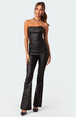 Edikted Luna Faux Leather Flared Jumpsuit