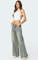 Edikted Rhinestone Low Rise Washed Jeans