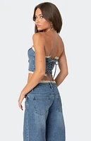 Edikted Karlie Lace Trim Denim Tube Top