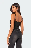 Edikted Twist Front Gathered Cutout Tank Top