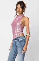 Edikted Shiny Backless Cowl Neck Top