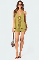 Edikted Arden Linen Look Tie Front Top