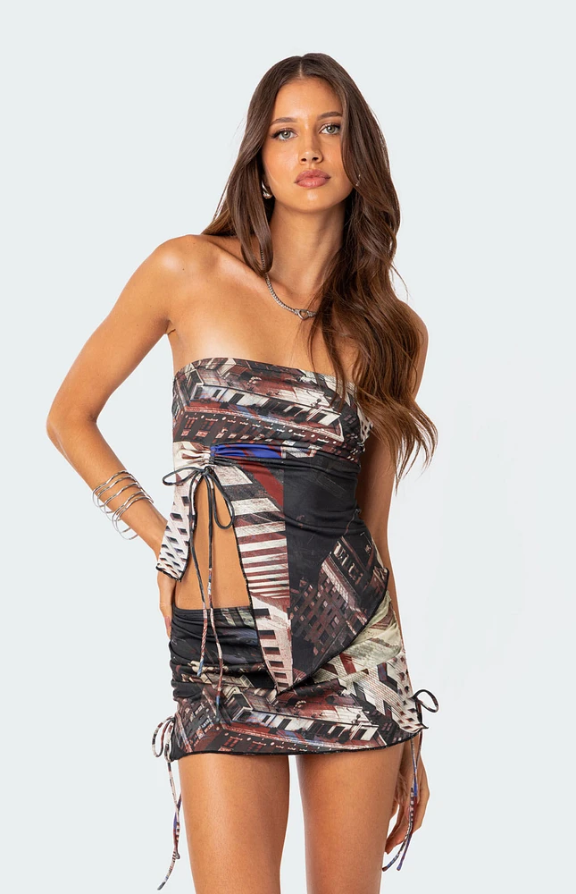 City Lyfe Asymmetric Printed Tube Top