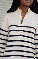 John Galt White & Navy Striped Quarter Zip Sweater