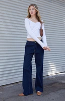 John Galt Silver Mayson V-Neck Off-The-Shoulder Long Sleeve Top
