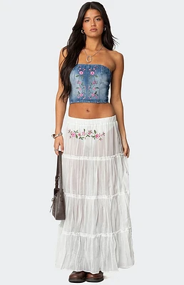 Edikted Tai Embroidered Tiered Maxi Skirt