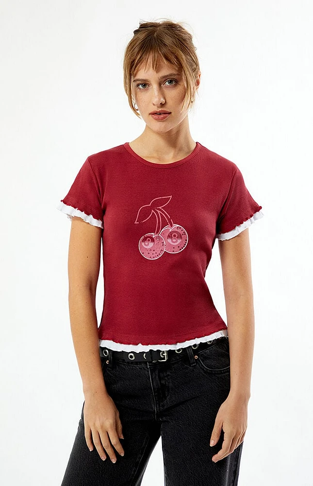 Daisy Street Cherry 8 Ball Rhinestone Layered Ribbed Baby T-Shirt