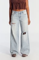 PacSun Casey Ripped Low Rise Baggy Jeans Light Indigo Wash