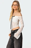 Edikted Asymmetric Sheer Lace Off Shoulder Top