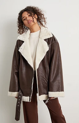 WEWOREWHAT Suede Faux Fur Trim Jacket