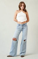 Pacsun Casey Ripped Knee Low Rise Baggy Jeans Light Indigo