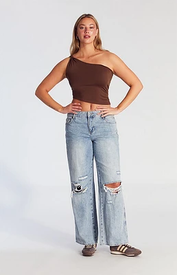 Pacsun Casey Ripped Knees Low Rise Baggy Jeans Medium Indigo
