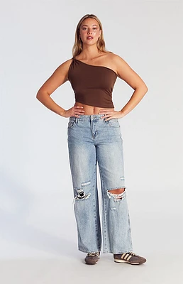PacSun Casey Ripped Knees Low Rise Baggy Jeans Medium Indigo