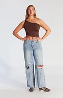 PacSun Casey Ripped Knees Low Rise Baggy Jeans Medium Indigo