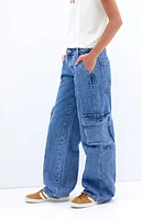 Pacsun Casey Medium Indigo Low Rise Baggy Cargo Jeans