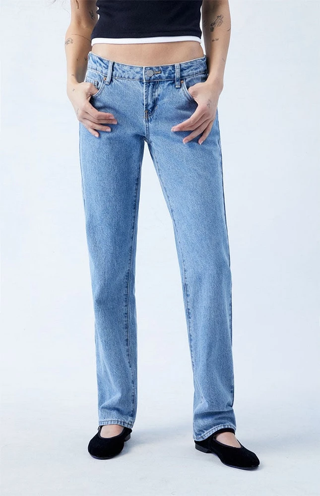 Medium Indigo Low Rise Straight Leg Jeans