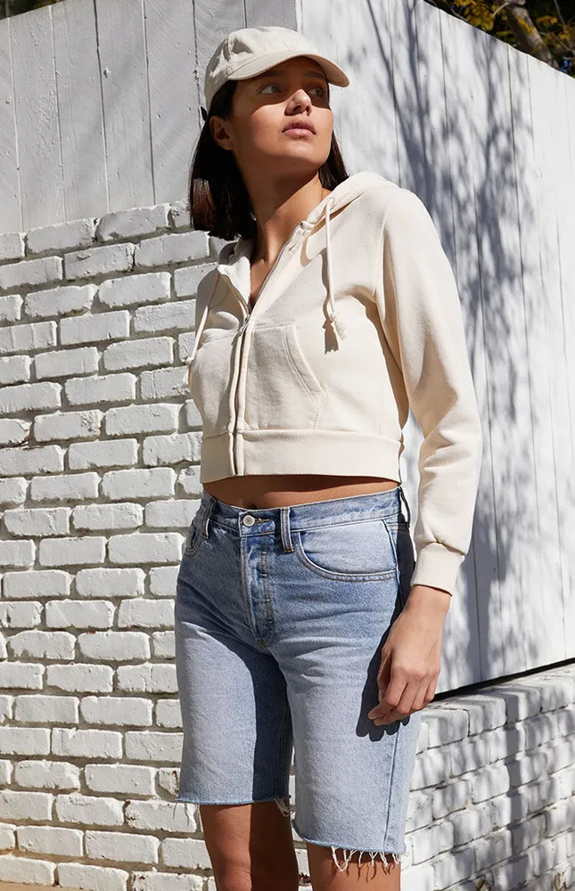 John Galt Taupe Crystal Cropped Hoodie