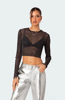 Edikted Marly Sheer Shimmer Sequin Long Sleeve Top