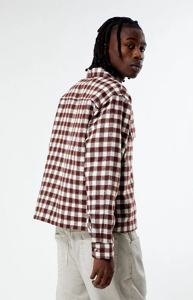 PacSun Cropped Embroidered Flannel Shirt