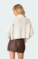 Edikted Distressed Turtle Neck Cropped Sweater