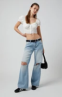 Pacsun Zoe Ripped Low Rise Girlfriend Jeans Light Indigo