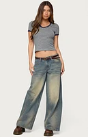Edikted Fawn Striped V Neck T-Shirt
