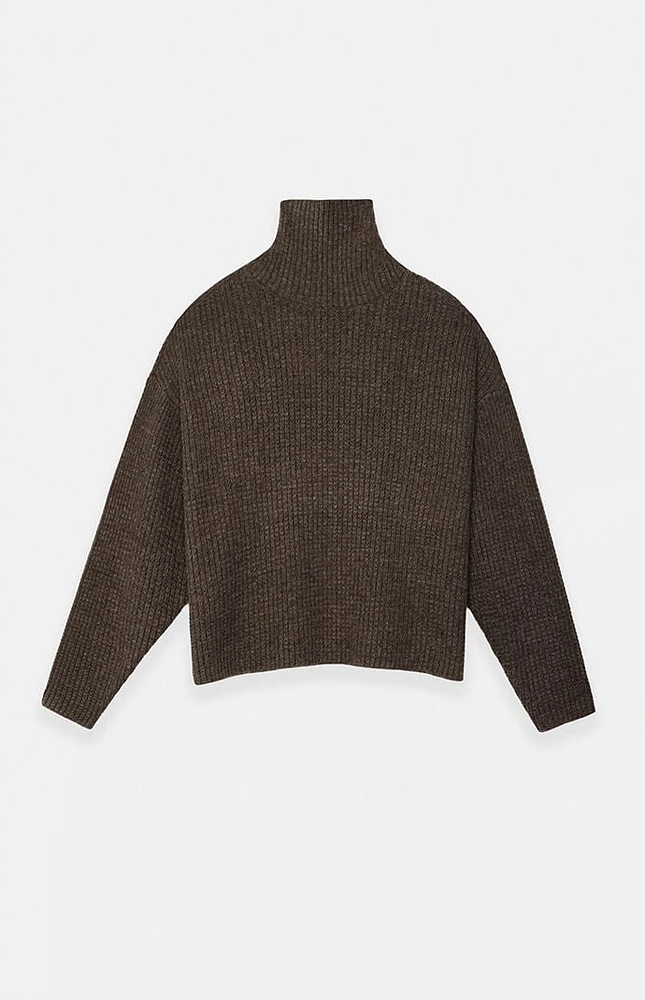 Fear of God Essentials Brown Heavy Waffle Knit Turtleneck Sweater