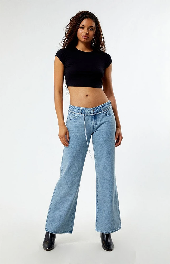 PacSun Eco Light Indigo Chain Belt Low Rise Wide Leg Jeans