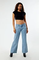 PacSun Eco Light Indigo Chain Belt Low Rise Wide Leg Jeans