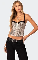 Edikted Snakeskin Denim Corset