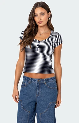 Edikted Kady Striped Henley T-Shirt