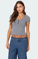 Edikted Kady Striped Henley T-Shirt