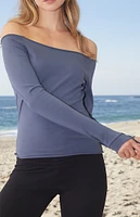 John Galt Navy Bonnie Off-The-Shoulder Long Sleeve Top