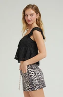 Pacsun Leopard Mid Rise Denim Mini Skirt