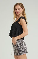 PacSun Leopard Mid Rise Denim Mini Skirt