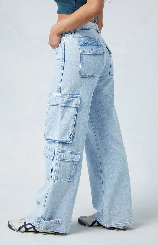 PacSun Eco Light Indigo Low Rise Baggy Cargo Jeans