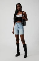 Pacsun Light Indigo Ripped Frayed Denim Dad Shorts