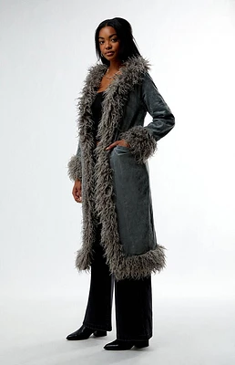 Daisy Street Faux Suede Fur Coat